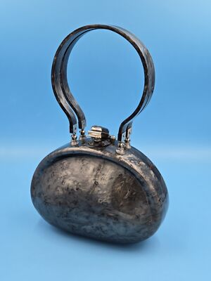 1950s Llewellyn Lucite Purse Gray Pearlized Marbled Hard Shell Handbag Vintage