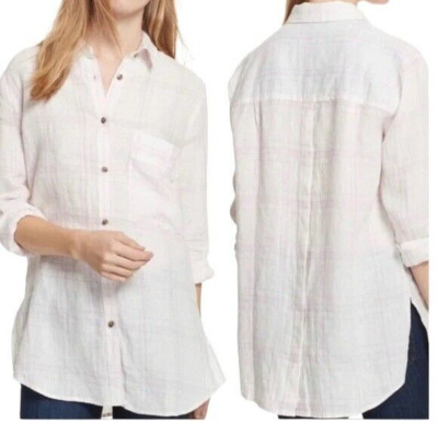 Free People No Limits Oversized Slouchy Linen Alabaster Shirt Women Size S/P