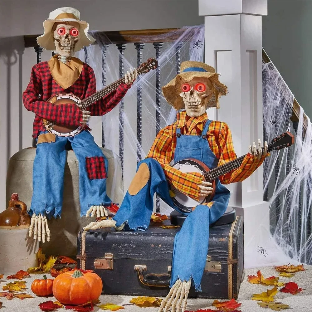Halloween Animated Dueling Banjo Skeletons Decorations, Set of 2 Size (60cm/23.5