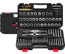 81-Piece Tap and Die Set, SAE Metric 4 1/2" M3 M12, Heavy-Duty GCr15 Ste...