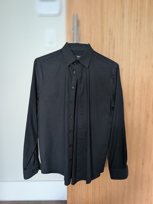 Express 1MX Men's Dress Shirt Size S Solid Black Cotton Spandex Fitted Button-Up