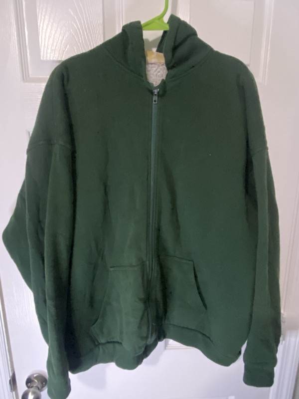 Vintage Dark Green,Full-zip,Fleece-lined Hooded Sweatshirt With Kangaroo Pocket