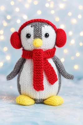 LLAMZ DESIGNS Knitting Pattern Christmas Penguin Toy Chocolate Orange Cover Ear Muffs DK 16cm