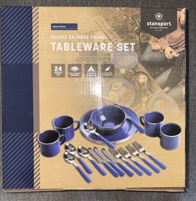 Stansport 24-Piece Enamel Camping Tableware Set Blue