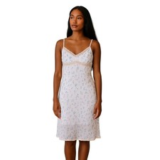 RAMPAGE Y2K White Micro Floral Lace Trim Slip Dress Cottagecore romantic Size 9