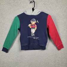 Polo Ralph Lauren Hoodie Boys 7 Multicolor Polo Bear Fleece Pullover Graphic