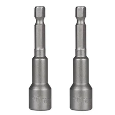 2pcs 1/4" Impact Driver Bit Set - 10mm Nut Driver, Magntic Socket, One Size