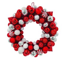 20" Red Silver  White Shatterproof Christmas Ornament Wreath Holiday Decor