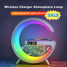 G-Shape RGB LED Lamp Bluetooth Speaker 15W Wireless Charger Alarm Clock US Plug