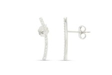 Round Sparkling White Cubic Zirconia Dainty Curved Bar Stud Earrings 14k Whit...