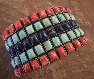 Federico Jimenez Native American Multicolor Multi Stone Sterling Cuff Bracelet