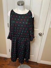 Marc By Marc Jacobs Black Polka Dot Embroidered Open Shoulder Dress, Size L