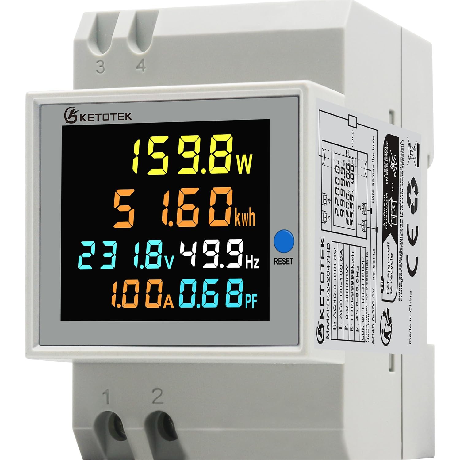 Contatore Digitale KETOTEK 6 in 1 AC 300V 100A per Monitoraggio Energetico
