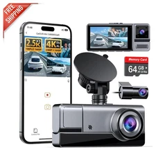 3-Channel Dash Cam with 4K+2.5K Quality, Automatic Incident Detection & WiFi 6