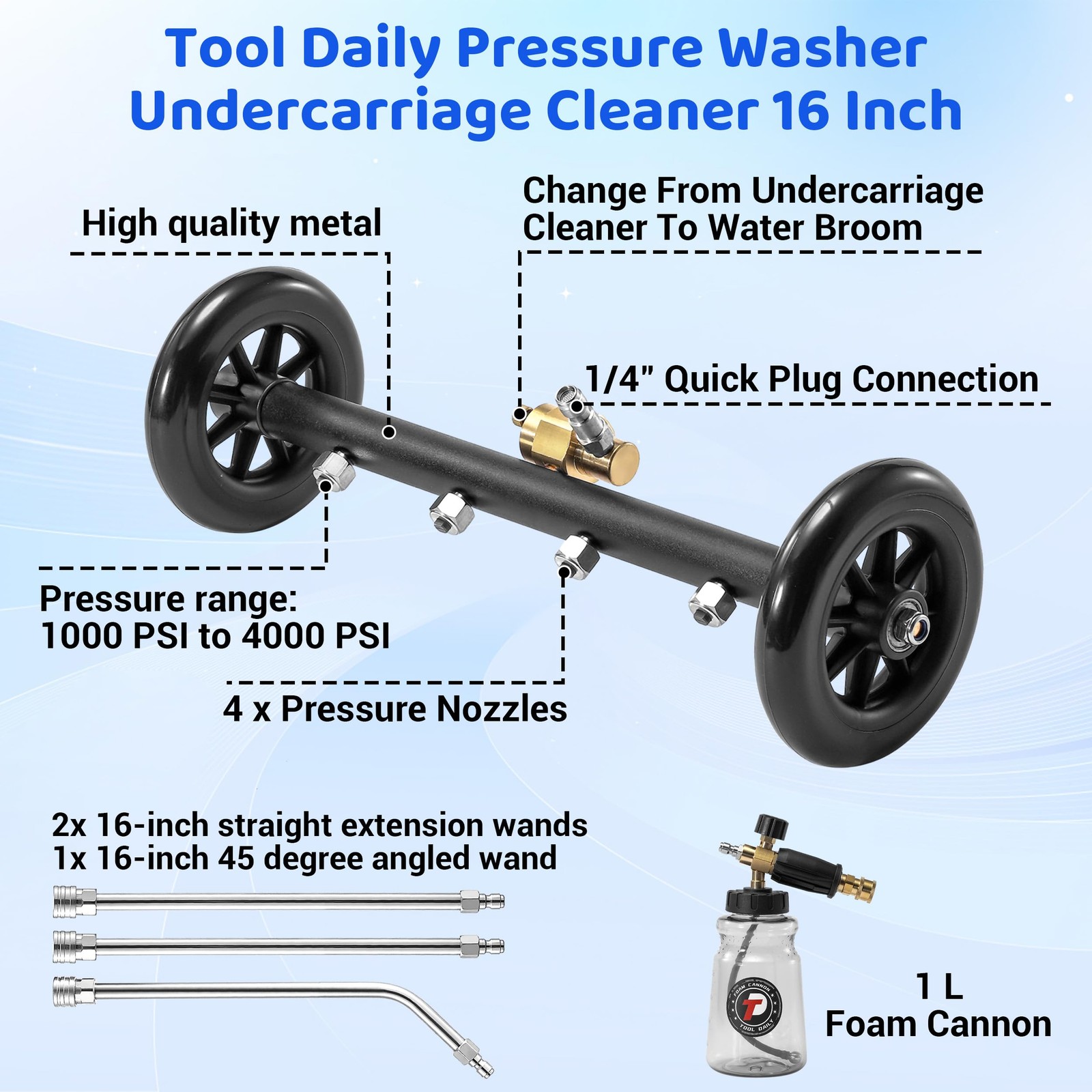 Undercarriage Pressure Washer Attachment with Dual Function Nozzles