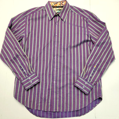 Robert Graham Striped Casual Button Shirt Men's XL X-LARGE Purple Orange Green