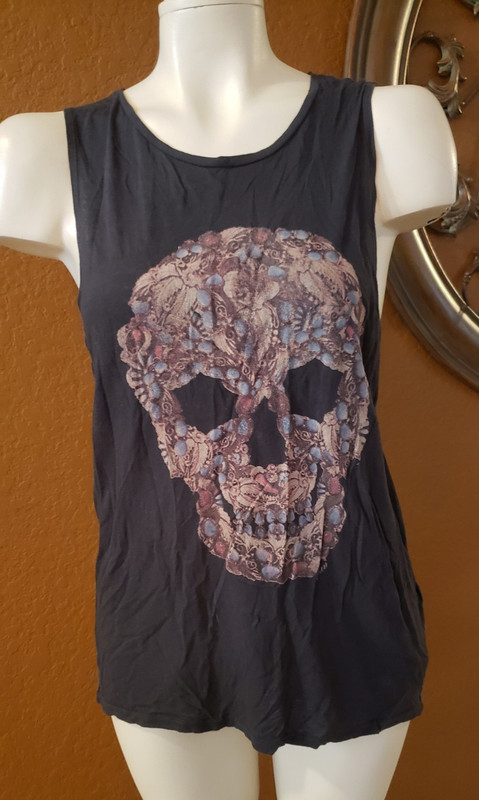 Guess Sleeveless Black Skull Tank Open Back Size XS