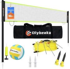 Portable Volleyball Net Set 32 FT for Backyard/Beach with Adjustable Poles