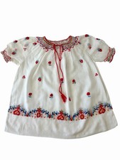 Vintage Hungarian Hand Embroidered Girl's Folklore Sheer Shirt 8-10 Year-old