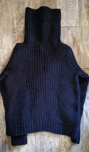 Banana Republic Fisherman Turtleneck Sweater Merino Alpaca Chunky Knit Navy L - Picture 6 of 9
