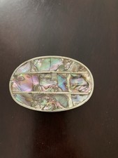 Vintage Southwestern Abalone Mother of Pearl Belt Buckle Silver Tone