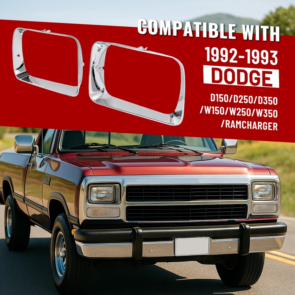 Par de molduras de bisel de puerta de faros para Dodge D150 D250 D350 Ramcharger 1992 1993 Foto 2 de 4