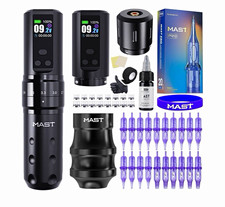 New- MAST Adjustable Stroke Wireless Tattoo Pen Kit Black TZ-079-1D w/ Ink