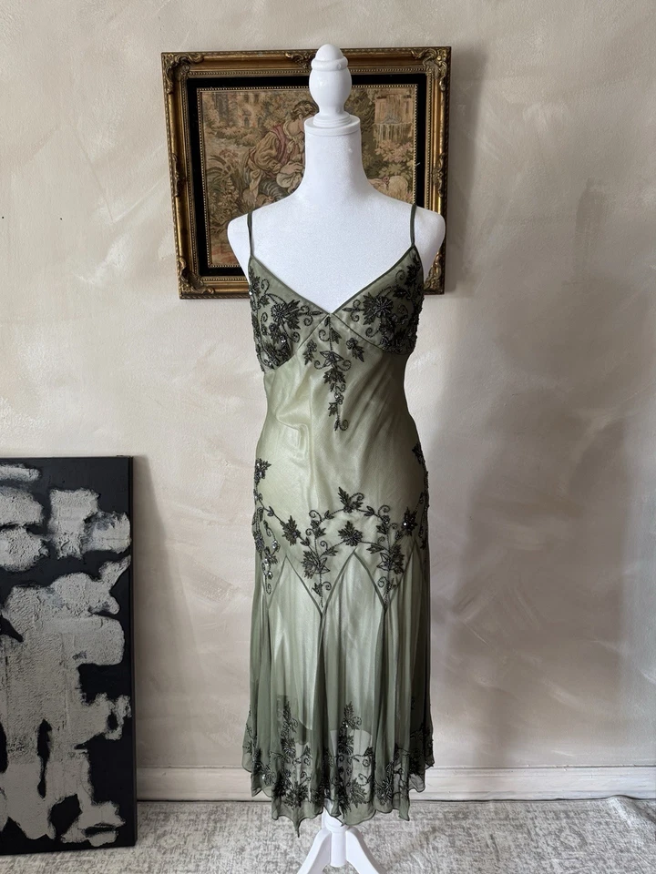 VTG 90s Adrianna Papell Sage Dress | Viral Pinterest Gown | Size 10 (Fits 6–8) - Image 3 of 4