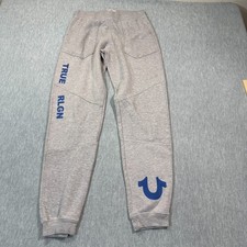 True Religion Sweatpants Women M Gray Jogger Blue Buddha Logo Horse Shoe Graphic