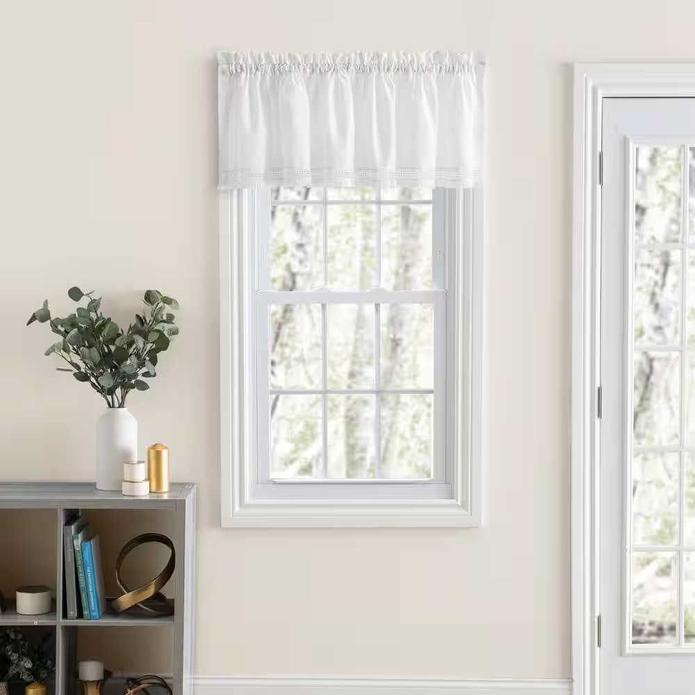 Brush Fringe 15 In. L Polyester Tailored Valance in White
