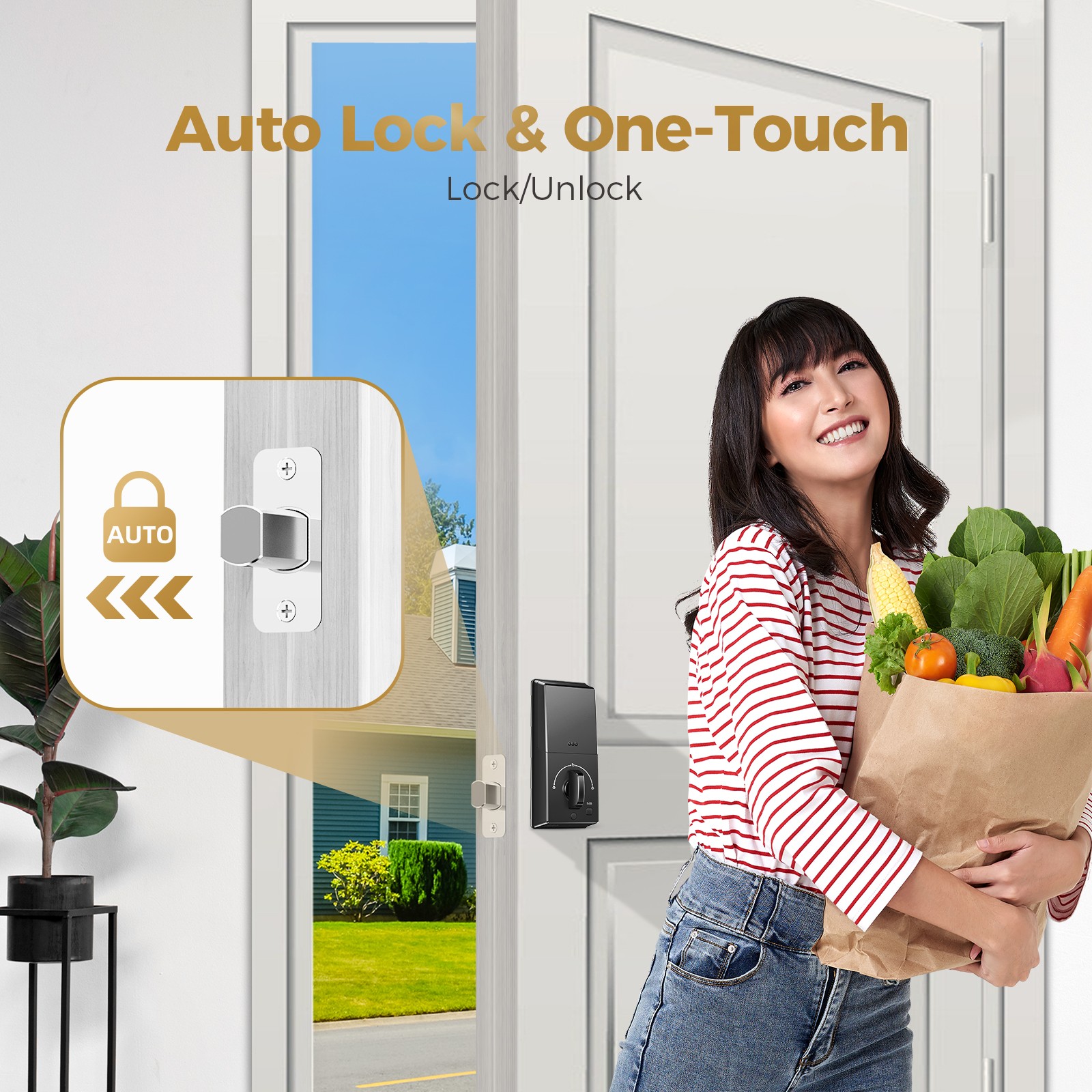 ARPHA Smart Door Lock for Front Door 50 User Codes Electronic Keypad Auto Lock 4