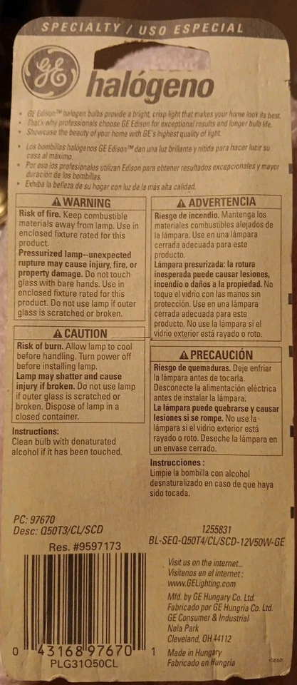 2 GE 50W GY6.35 12V Specialty Bulbs - Image 3 of 3