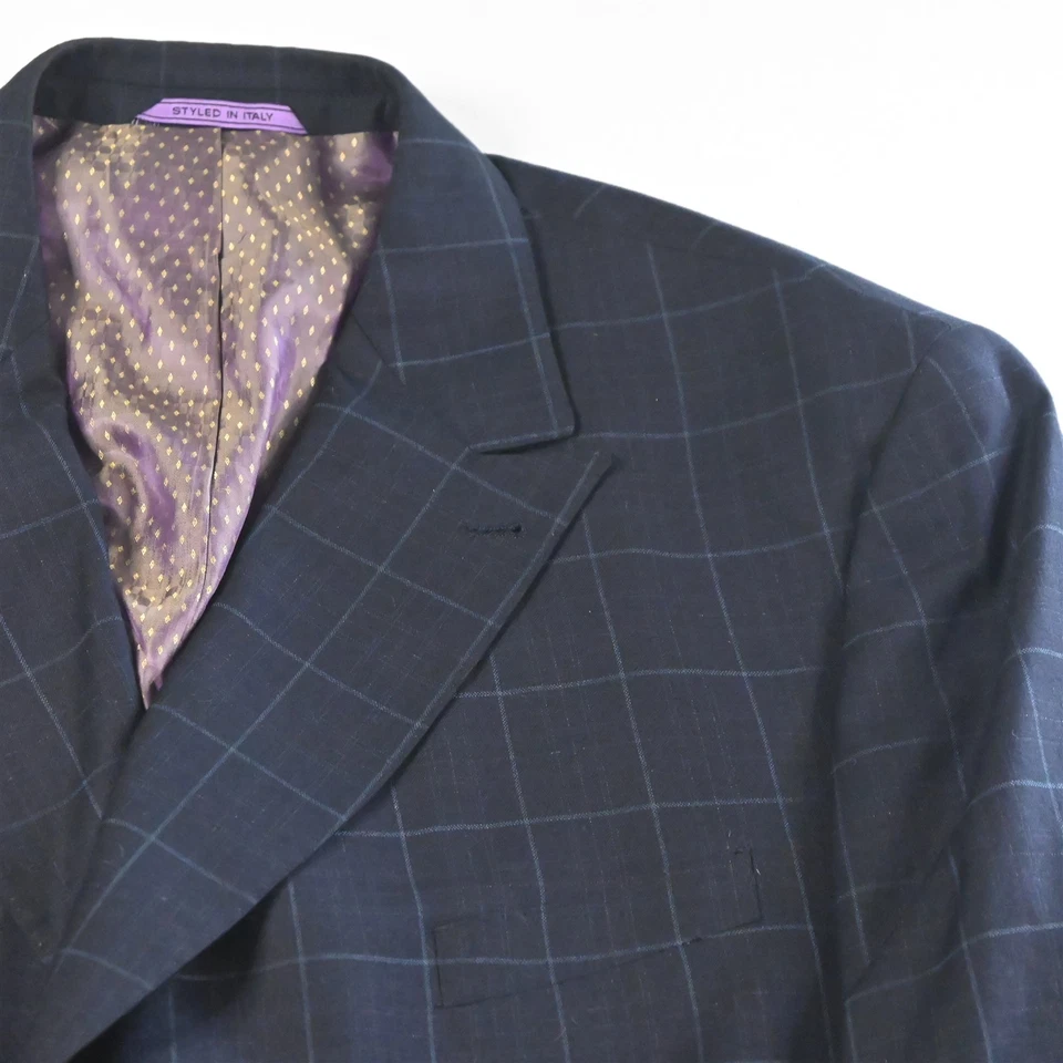 Magic Johnson 52L 46x36 Blue Plaid Double Breasted Mens Jacket Pants Suit - Image 3 of 4