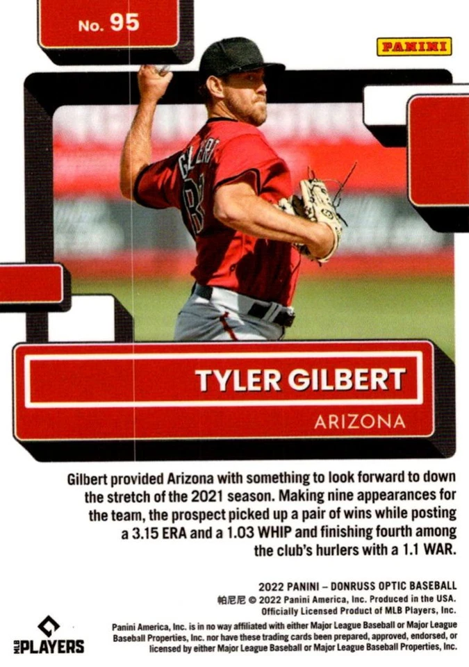 2022 Donruss Optic Tyler Gilbert Rookie Arizona Diamondbacks #95 - Image 2 of 2