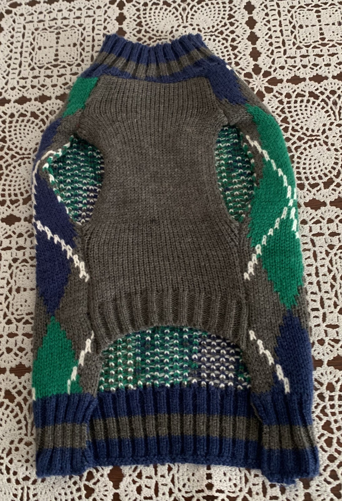 Vibrant Life Dog Sweater XS Extra Small Gray Blue Green Argyle Warm Winter Wear