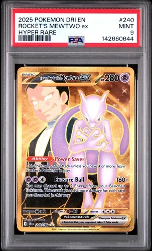 2025 POKEMON DRI EN-DESTINED RIVALS HYPER RARE TEAM ROCKET'S MEWTWO EX PSA 9