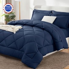 King Size Comforter Set Navy Blue 7 Pieces Bed in a Bag CozyLux Luxury Soft
