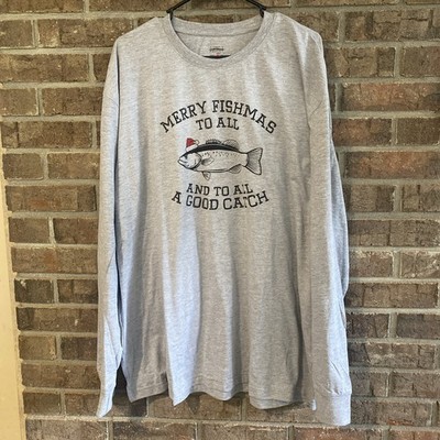 RedHead FISHING Holiday Funny Men's 2XL Christmas T-Shirt Graphic Long Sleeve