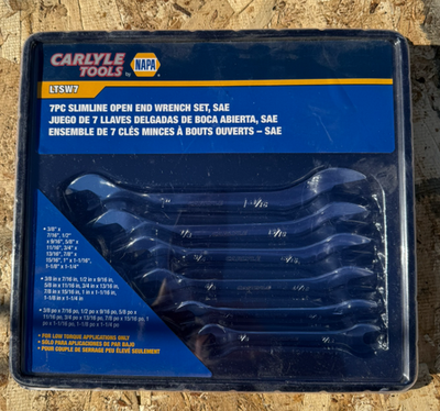 #ad Napa Carlyle LTSW7 7pc. Slimline Open End Wrench Set SAE. NEW $69.99
