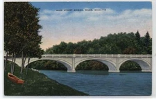 MAIN STREET BRIDGE~NILES,MICHIGAN~LINEN POSTCARD