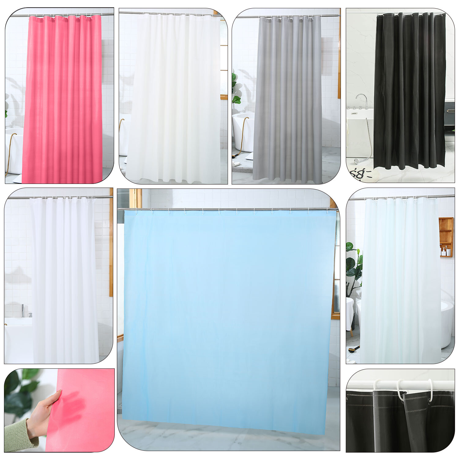 Shower Curtain Waterproof Mould Proof Bathroom Curtains with Hooks 180x180cm