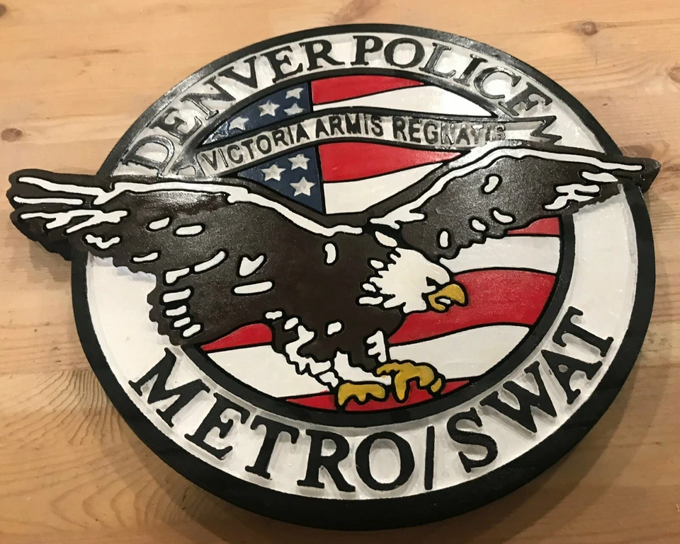 Letrero placa parche madera tallada enrutado 3D Police Denver Swat Foto 3 de 3