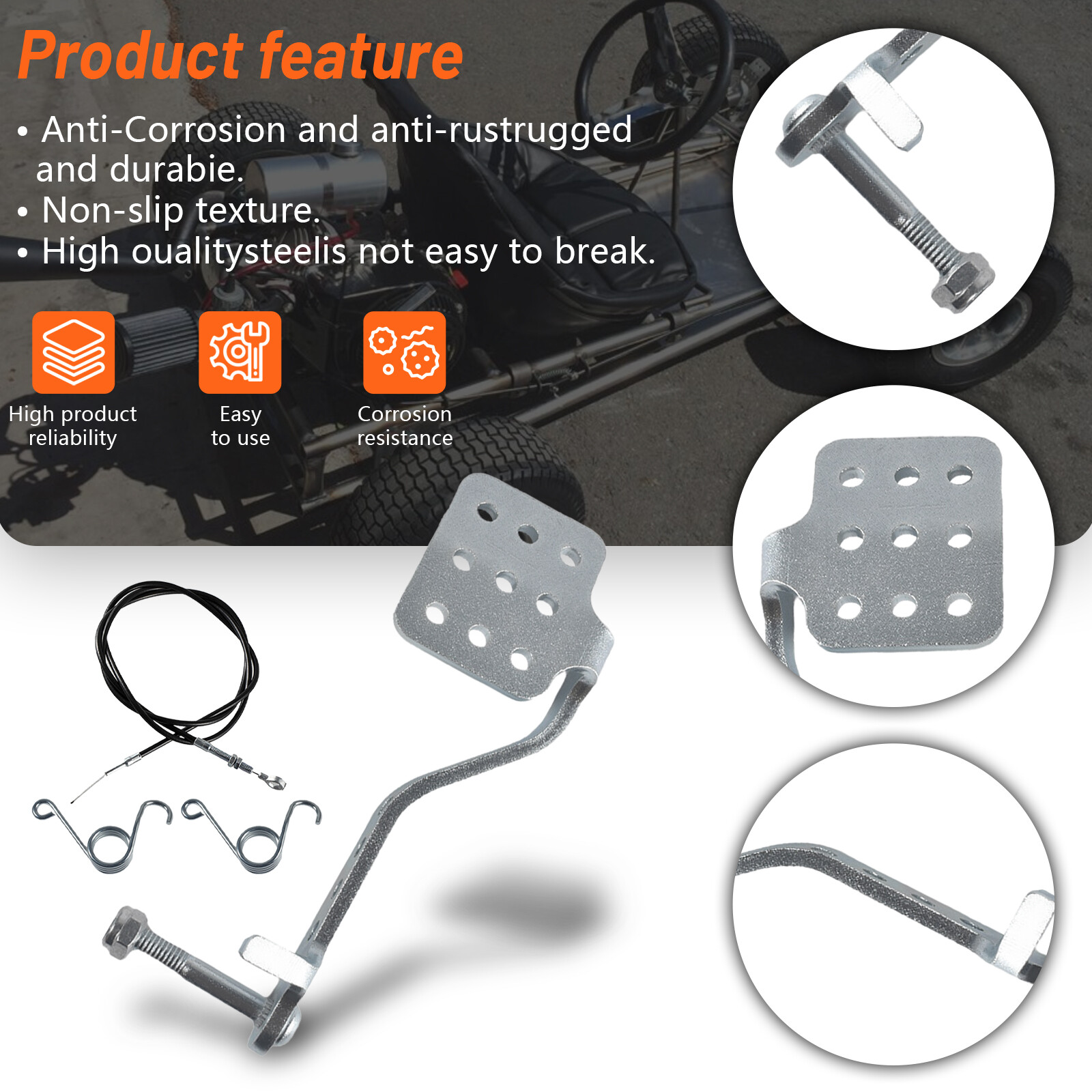 Go Kart Pedals Brake Pedal Kit Brake Pedal 71" Throttle Cable for 196cc 6.5hp