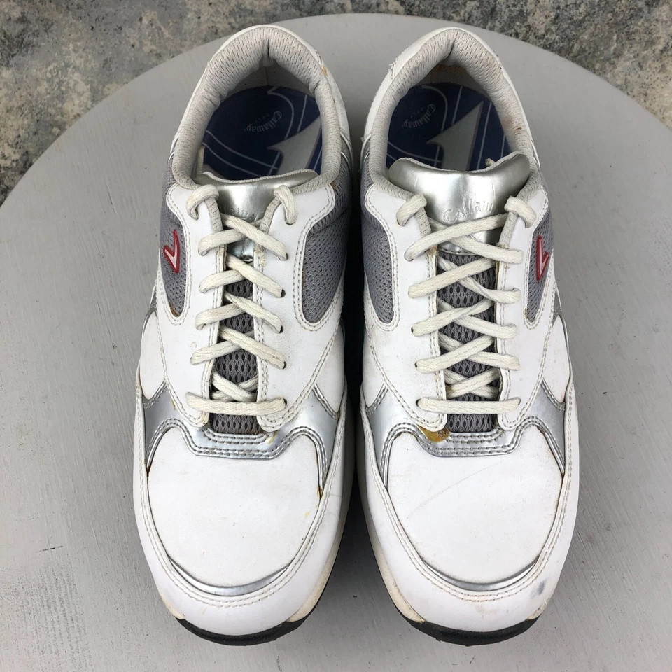 Tenis de golf Callaway para hombre talla 7,5 flexibles blancos plateados con cordones suaves Foto 3 de 4