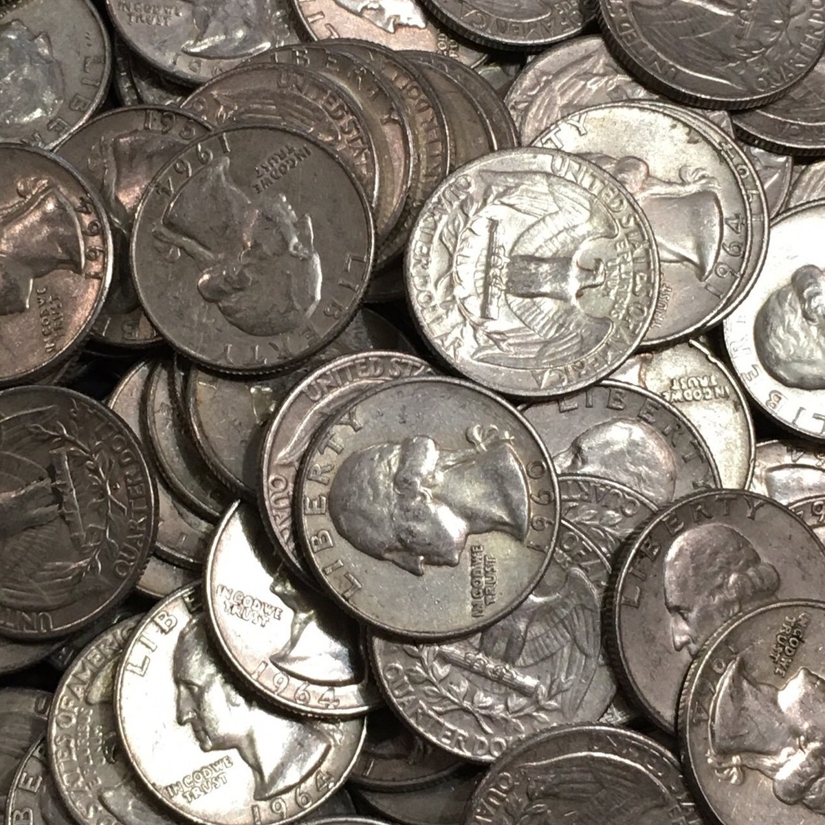 90% SILVER 1964 OR EARLIER WASHINGTON 25 CENTS, AVERAGE