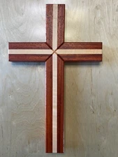 Wood Cross Exotic African Padauk & Maple Large 16” ( Custom Christian Crucifix )