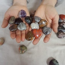 2.2LB 50Pcs Natural Quartz Crystal Jasper Heart Diverse Rock Healing 30mm AAA