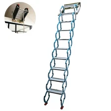 8.2ft Wall Mounted Loft Wall Ladder Blue Telescopic Folding Loft Ladder Stairs