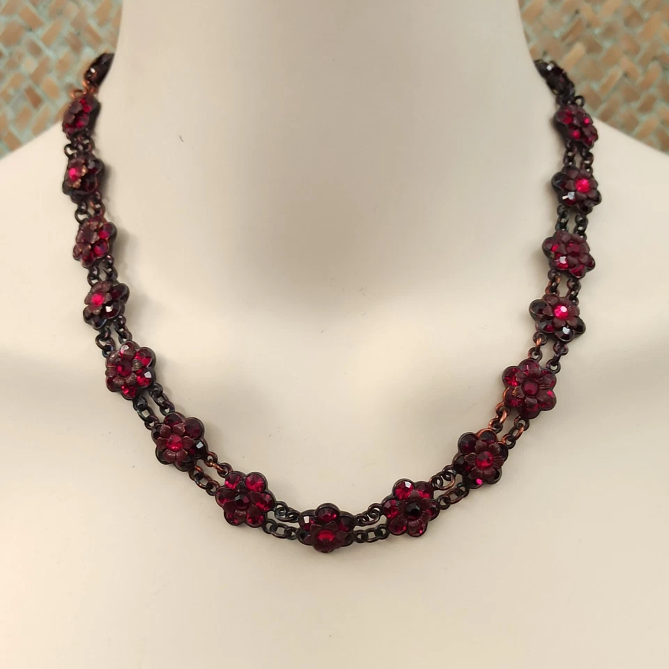 Michal Negrin Red Maroon Necklace Flowers Chocker Collar Cocktail Victorian VTG - Image 3 of 4