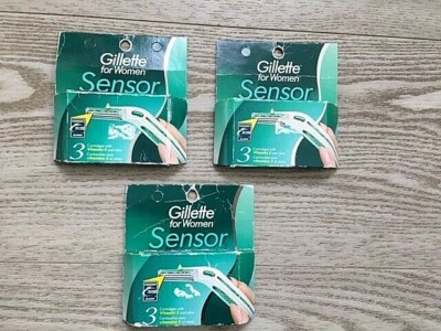3 Pack Gillette For Women Sensor Razor Blades Refill Cartridges, 3 Refills Each